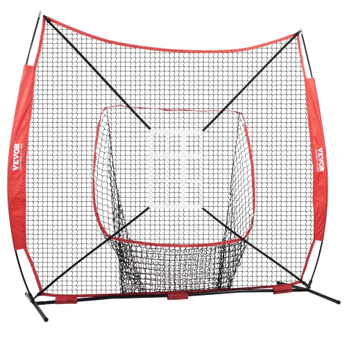 VEVOR 7x7 ft Baseball Softball Practice Net, for Hitting Catching Pitching, Backstop Baseball Equipment with Bow Frame, Carry Bag, Strike Zone, Ball,