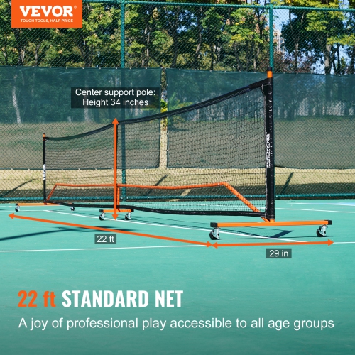 VEVOR 22FT Pickleball Net Set, Regulation Size Portable Pickleball System with Bags, Balls, Paddles, Wheels, and Court Lines, Weather Resistant Metal