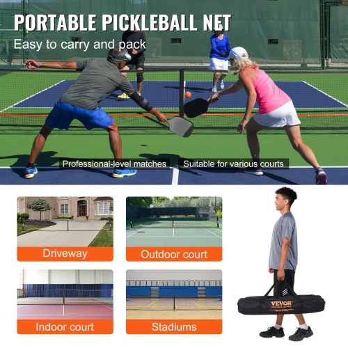 VEVOR 22FT Pickleball Net Set, Regulation Size Portable Pickleball System with Bags, Balls, Paddles, Wheels, and Court Lines, Weather Resistant Metal