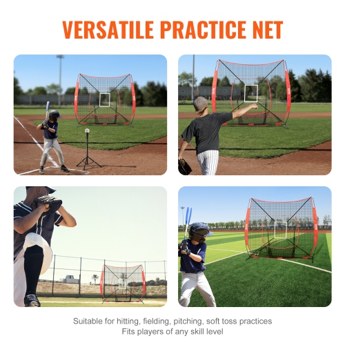 VEVOR 7x7 ft Baseball Softball Practice Net, for Hitting Batting Catching Pitching, Backstop Baseball Equipment Training Aids with Strike Zone