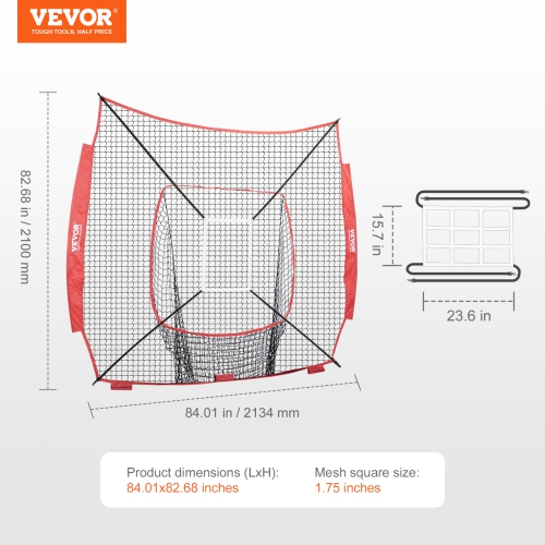VEVOR 7x7 ft Baseball Softball Practice Net, for Hitting Batting Catching Pitching, Backstop Baseball Equipment Training Aids with Strike Zone