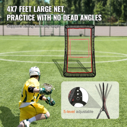 VEVOR 4x7 Ft Lacrosse Rebounder for Backyard, Volleyball Bounce Back Net, Adjustable Angle Shooting Practice Training Wall with Target