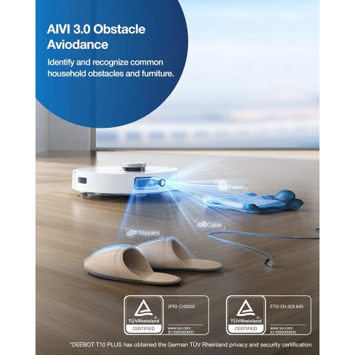 ECOVACS DEEBOT T10 Plus Robot Vacuum and Mop Combo with Auto-Empty Station, 3000Pa, AIVI 3.0 Obstacle Avoidance