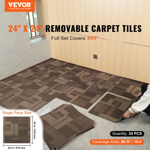 VEVOR Carpet Tiles Reusable, 24"x 24"Carpet Squares With Padding Attached, Soft Padded Carpet Tiles, Easy Install DIY for Bedroom Living Room