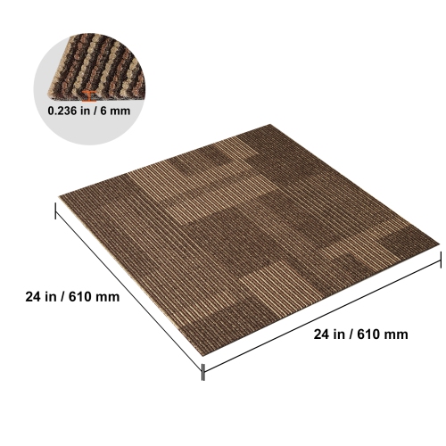 VEVOR Carpet Tiles Reusable, 24"x 24"Carpet Squares With Padding Attached, Soft Padded Carpet Tiles, Easy Install DIY for Bedroom Living Room