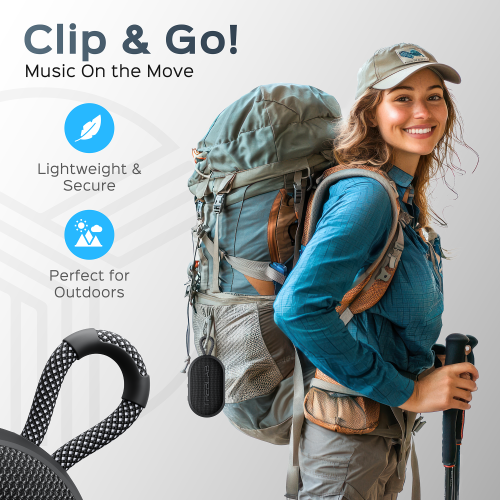TREBLAB HD-Go - Ultra Portable Hand Held Speaker with Clip, 7W Power with Bass, 16H Playtime, IPX7 Waterproof