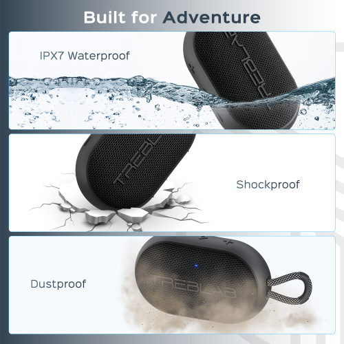 TREBLAB HD-Go - Ultra Portable Hand Held Speaker with Clip, 7W Power with Bass, 16H Playtime, IPX7 Waterproof