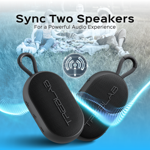 TREBLAB HD-Go - Ultra Portable Hand Held Speaker with Clip, 7W Power with Bass, 16H Playtime, IPX7 Waterproof