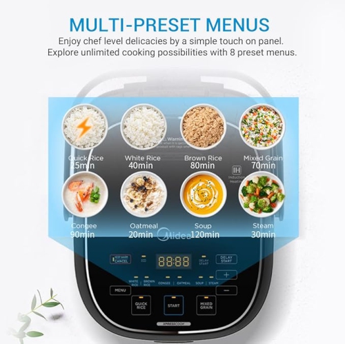 Midea Rice Cooker 6-Cup Uncooked, Induction Heating & Fuzzy Logic Technology, 24h Dealy Start & Keep Warm, Non Stick Rice Cookers, 3L, MRI301B0ADKL