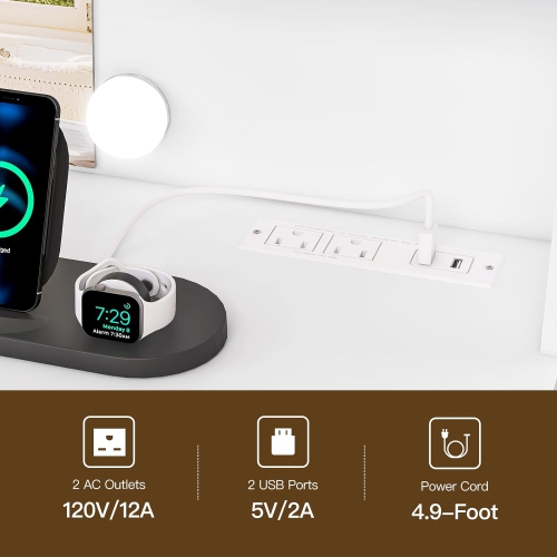 Large Makeup Vanity, 39.4"" Vanity Desk with Mirror and Lights, Makeup Vanity Table with 7 Drawers, 4 Shelves, 5 Jewel Hooks & Power Strip, Vanity