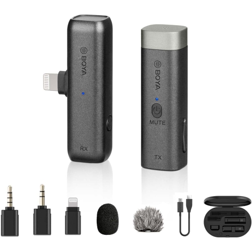 BOYA Microphone BY-WM3D, 2.4GHz Wireless Microphone Included with Lightning, 3.5mm TRS & TRRS adapters