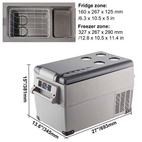 VEVOR Portable Refrigerator 37 Quart(35 Liter),12 Volt Refrigerator App Control(-4℉~68℉), Car Refrigerator Dual Zone with 12/24v DC & 110-240v AC
