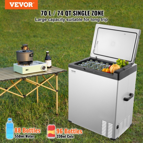 VEVOR Car Refrigerator, 12 Volt Car Refrigerator Fridge, 70 L Single Zone Portable Freezer, -4℉-68℉ Adjustable Range, 12/24V DC and 100-240V AC