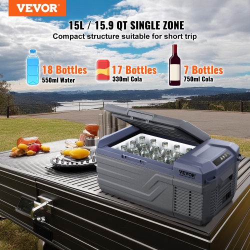 VEVOR Car Refrigerator, 12 Volt Car Refrigerator Fridge, 15 L Single Zone Portable Freezer, -4℉-68℉ Adjustable Range, 12/24V DC and 100-240V AC
