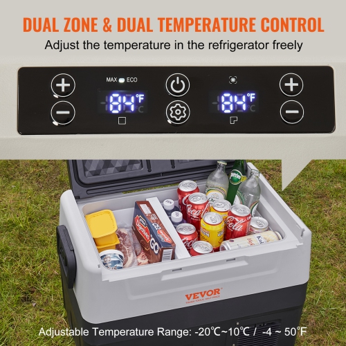 VEVOR Car Refrigerator, 12 Volt Car Refrigerator Fridge, 58 QT/55 L Dual Zone Portable Freezer, -4℉-50℉ Adjustable Range, 12/24V DC and 100-240V AC