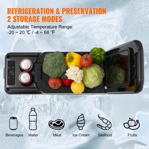 VEVOR Car Refrigerator, 12 Volt Car Armrest Refrigerator Fridge, 15 L Single Zone Portable Freezer, -4℉-68℉ Adjustable Range, 12/24V DC and 100-240V