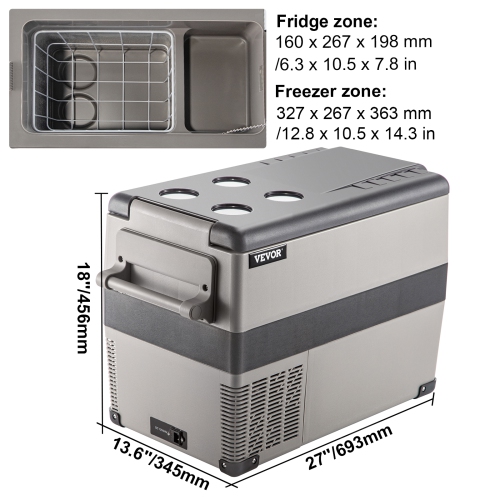 VEVOR 12 Volt Refrigerator, 48 Quart Fast Cooling Portable Freezer with App Control (-4℉~68℉), Car Fridge with 12/24v DC & 110-240v AC