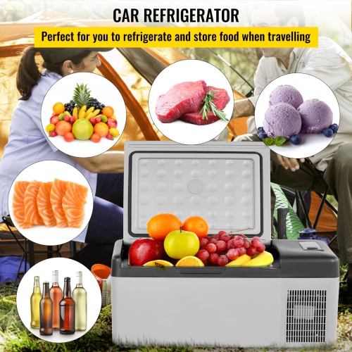 VEVOR 12 Volt Refrigerator 16 Qt, Portable Mini Car Fridge with -4℉-68℉ Cooling Range & App Control 12/24V DC & 110-240V AC Electric Compressor