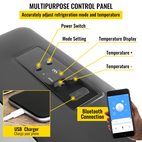 VEVOR 12 Volt Refrigerator 16 Qt, Portable Mini Car Fridge with -4℉-68℉ Cooling Range & App Control 12/24V DC & 110-240V AC Electric Compressor