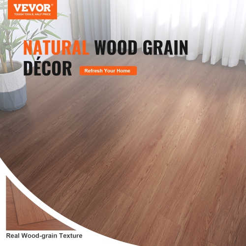 VEVOR 36 Tiles 2.5mm Thick Self Adhesive Vinyl Floor Tiles, 36 x 6 inch Peel & Stick, Deep Brown Wood Grain DIY Flooring