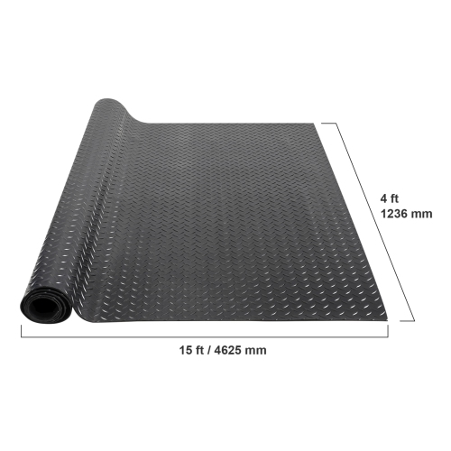 VEVOR Diamond-Plate Rubber Flooring Roll, 3 mm x 4 ft x 15 ft Garage Floor Mat, SBR Rubber Garage Flooring Roll, Easy to Clean, Diamond Plate Rubber