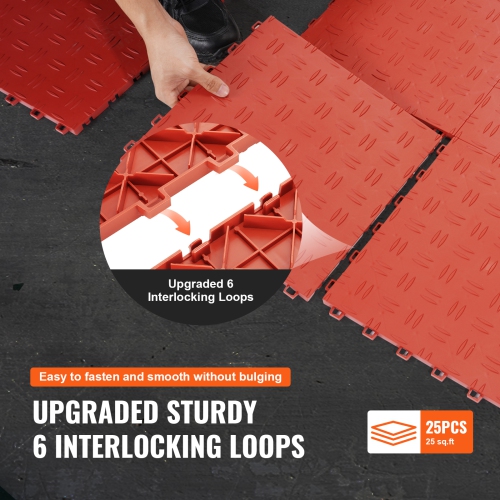 VEVOR 25 Pack Garage Tiles Interlocking, 12 x 12 x 0.53 inch Garage Floor Covering Tiles, Non-Slip Double-Sided Texture Garage Flooring Tiles, Red