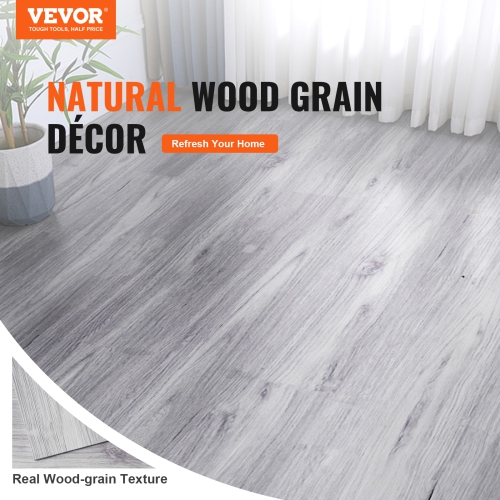 VEVOR 20 Tiles 0.62mm Self Adhesive Vinyl Floor Tiles, 36 x 6 inch Thick Peel & Stick, Light Gray Wood Grain DIY Flooring