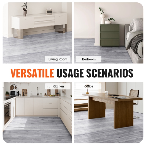 VEVOR 20 Tiles 0.62mm Self Adhesive Vinyl Floor Tiles, 36 x 6 inch Thick Peel & Stick, Light Gray Wood Grain DIY Flooring