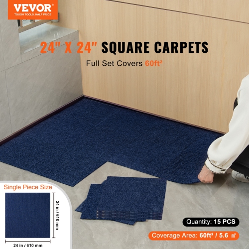 VEVOR 24" x 24" Squares Carpet Tiles Peel and Stick, Self Adhesive Carpet Floor Tile, Soft Padded Carpet Tiles, Easy Install DIY