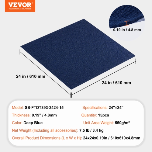 VEVOR 24" x 24" Squares Carpet Tiles Peel and Stick, Self Adhesive Carpet Floor Tile, Soft Padded Carpet Tiles, Easy Install DIY