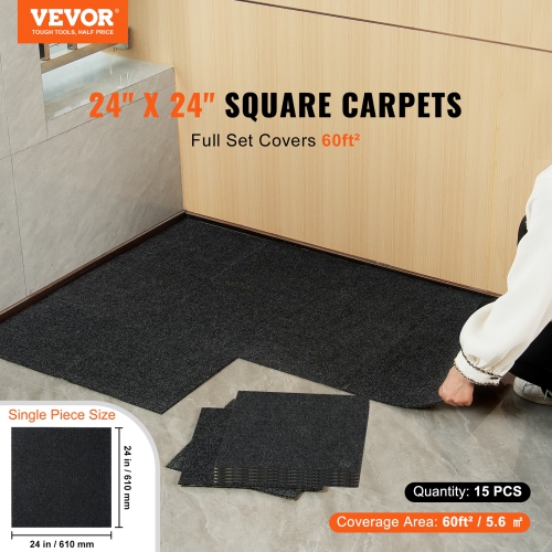VEVOR 24" x 24" Squares Carpet Tiles Peel and Stick, Self Adhesive Carpet Floor Tile, Soft Padded Carpet Tiles, Easy Install DIY