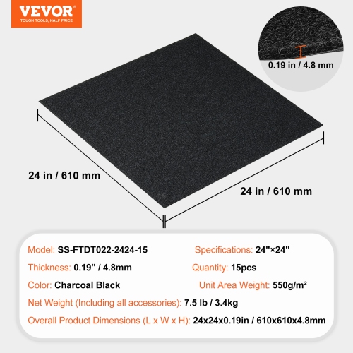 VEVOR 24" x 24" Squares Carpet Tiles Peel and Stick, Self Adhesive Carpet Floor Tile, Soft Padded Carpet Tiles, Easy Install DIY