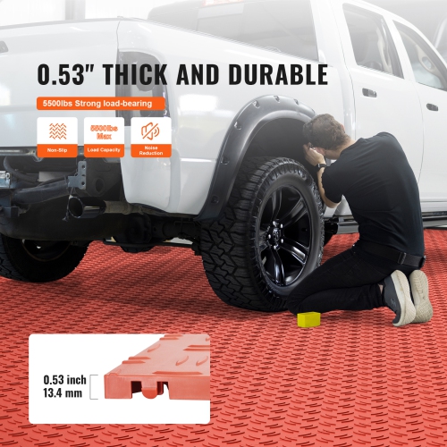 VEVOR 50 Pack Garage Tiles Interlocking, 12 x 12 x 0.53 inch Garage Floor Covering Tiles, Non-Slip Double-Sided Texture Garage Flooring Tiles, Red