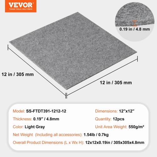 VEVOR 12" x 12" Squares Carpet Tiles Peel and Stick, Self Adhesive Carpet Floor Tile, Soft Padded Carpet Tiles, Easy Install DIY