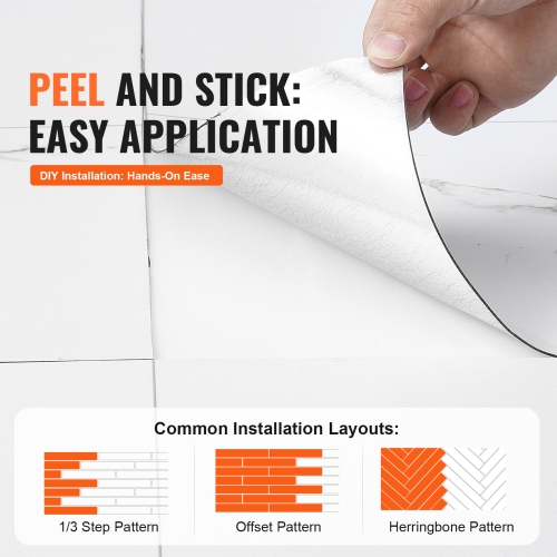 VEVOR 1.5mm Thick Self Adhesive Vinyl Floor Tiles, 390 x 23.6 inch Peel & Stick, White Marble Texture DIY Flooring