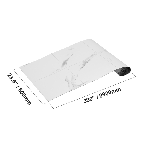 VEVOR 1.5mm Thick Self Adhesive Vinyl Floor Tiles, 390 x 23.6 inch Peel & Stick, White Marble Texture DIY Flooring
