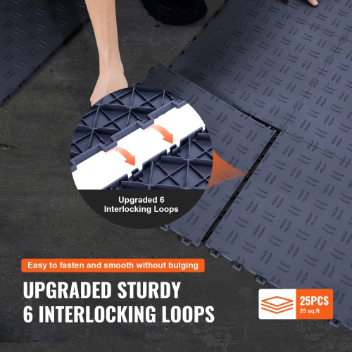 VEVOR Garage Tiles Interlocking, 12 x 12 x 0.53 inch 25 Pack Garage Floor Covering Tiles, Non-Slip Double-Sided Texture Garage Flooring Tiles,