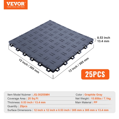 VEVOR Garage Tiles Interlocking, 12 x 12 x 0.53 inch 25 Pack Garage Floor Covering Tiles, Non-Slip Double-Sided Texture Garage Flooring Tiles,