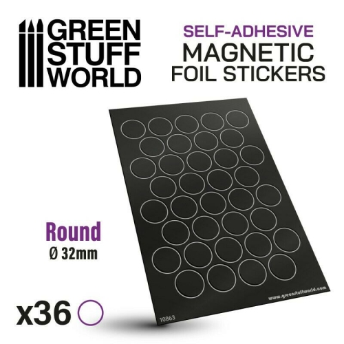 GREEN STUFF WORLD  Stuff World Magnetic Precut Sizes - Adhesive Round 32MM New