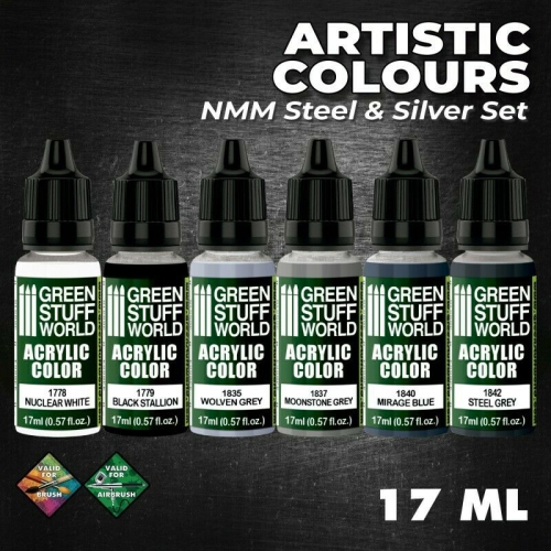 Green Stuff World Paint Set - NMM Steel and Silver New