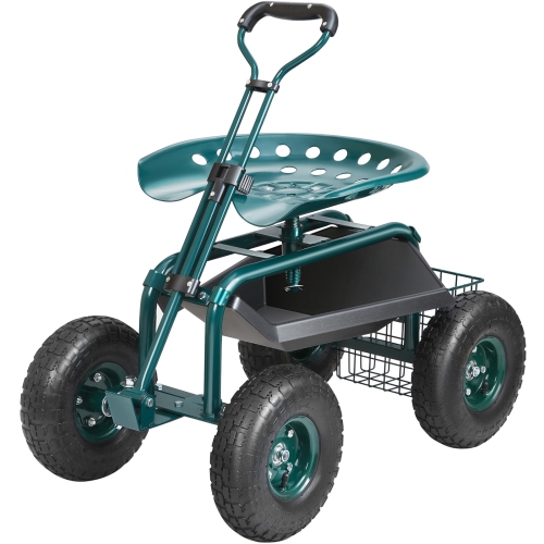 VEVOR Garden Cart Rolling Green, Gardening Stool for Planting, 360 Degree Swivel Seat, Wagon Scooter with Steering Handle & Utility Tool Tray