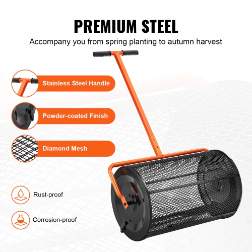 Épandeur de tourbe VEVOR Compost, 24 po de largeur, 24,4-26,4", hauteur réglable