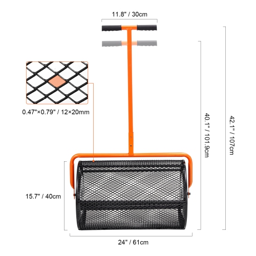 Épandeur de tourbe VEVOR Compost, 24 po de largeur, 24,4-26,4", hauteur réglable