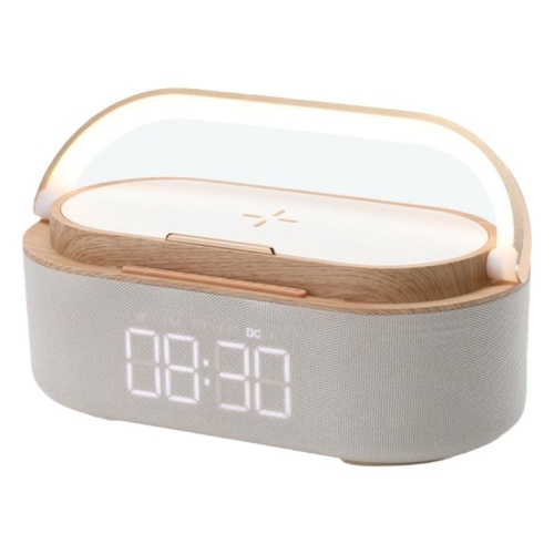 Bluetooth Speaker with Wireless Charger,FM Radio,Adjustable LED Night Light,Dual Wireless Speakers,Portable Bluetooth Speaker for Home Office-Wooden