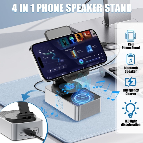Wireless Bluetooth Speaker,Cell Phone Stand with Bluetooth Speaker,HD Surround Sound & Led Color Light, Compatible with iPhone Android-Gray