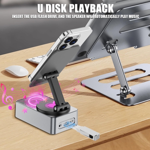 Wireless Bluetooth Speaker,Cell Phone Stand with Bluetooth Speaker,HD Surround Sound & Led Color Light, Compatible with iPhone Android-Gray