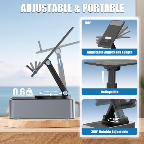 Wireless Bluetooth Speaker,Cell Phone Stand with Bluetooth Speaker,HD Surround Sound & Led Color Light, Compatible with iPhone Android-Gray