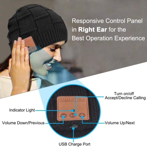 Bluetooth Beanie Hat Headphones Unique Tech Gifts -black