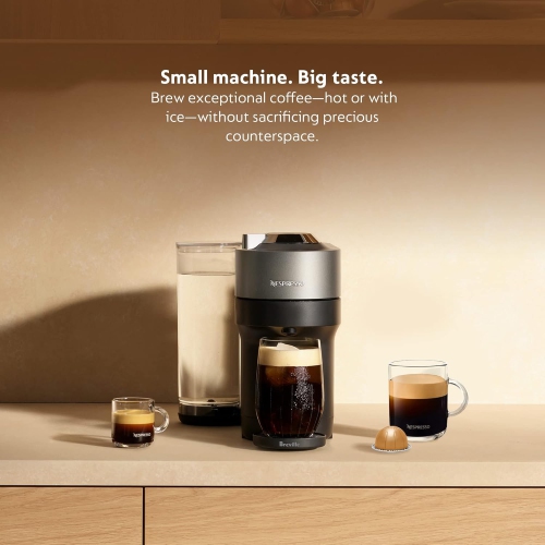 Machine à café et à espresso Nespresso Vertuo Pop+ Deluxe par Breville avec moussoir à lait Aeroccino, titane