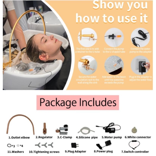 Modern U-Shaped Head Spa Equipment Shampoo Bowl Waterfall Hydrotherapy Adjustable Fits Most Shampoo Basin Bed Massage Salon Equipment